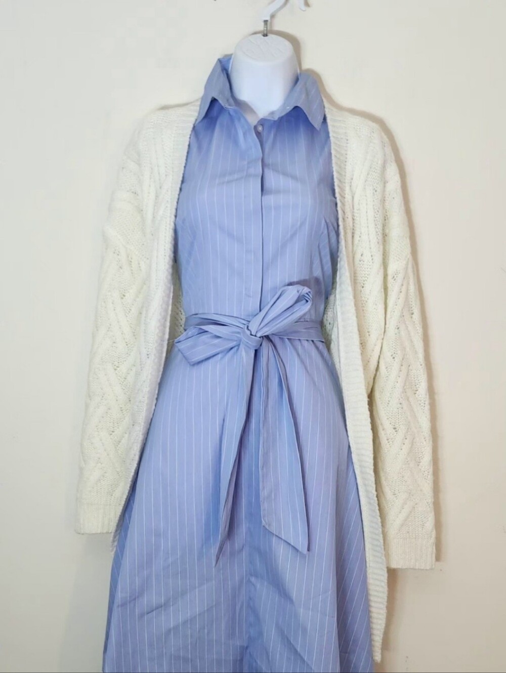 Ann Taylor Factory Sleeveless Pinstripe Midi Shirtdress with Belt Size: 8 Color: - Picture 7 of 16